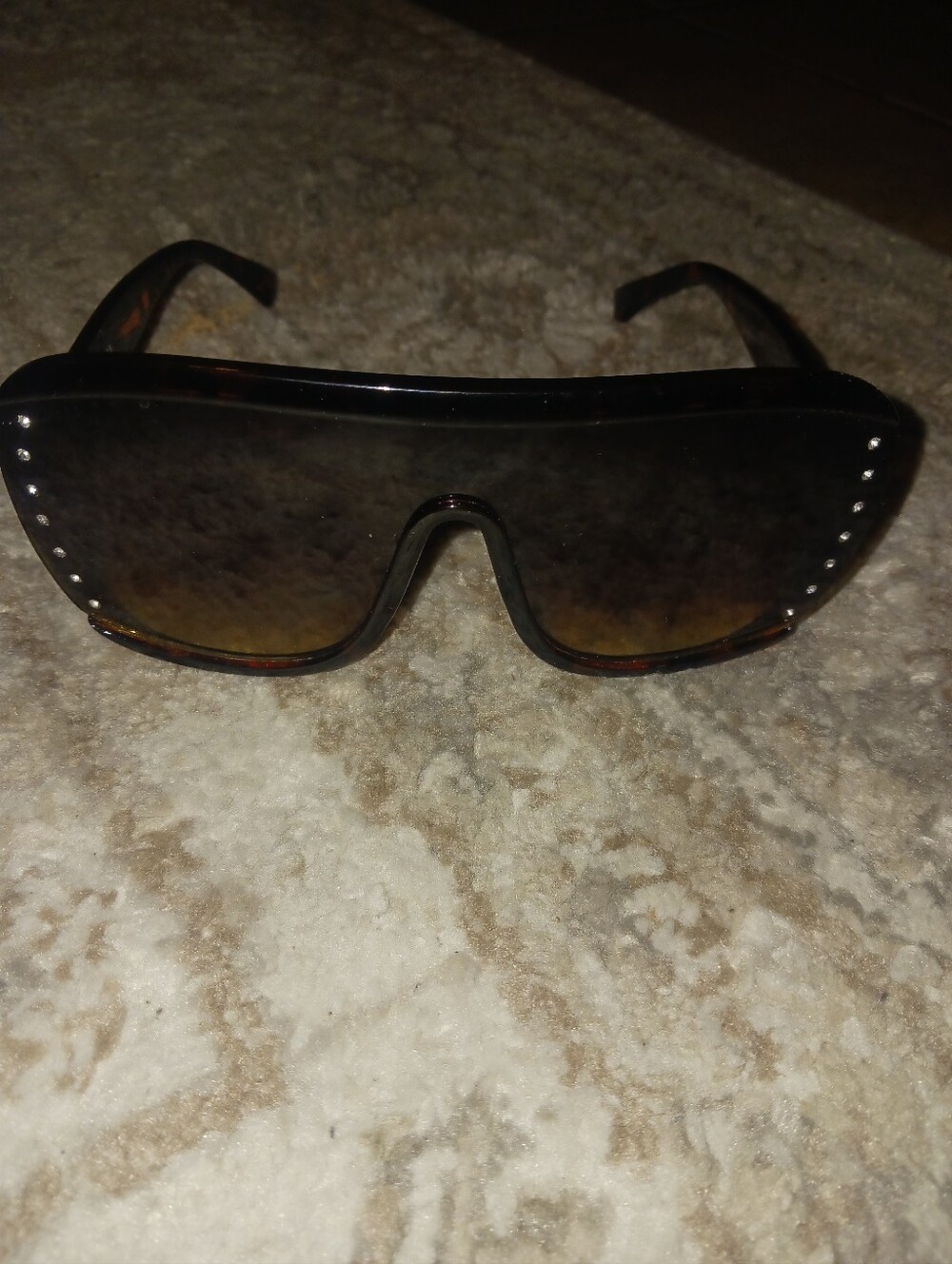 Oversized Shield Sunglasses - Brown Gradient with Stud Accents